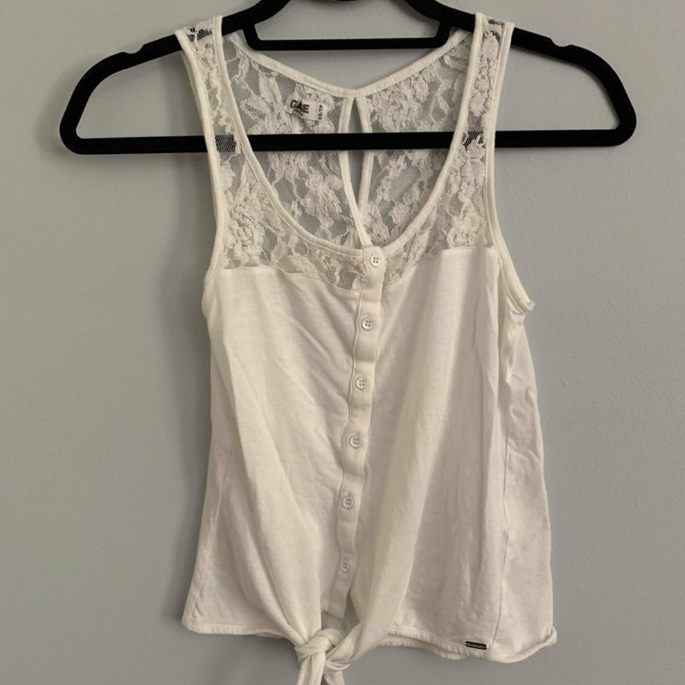 White Lace Tank Top with Buttons - Garage